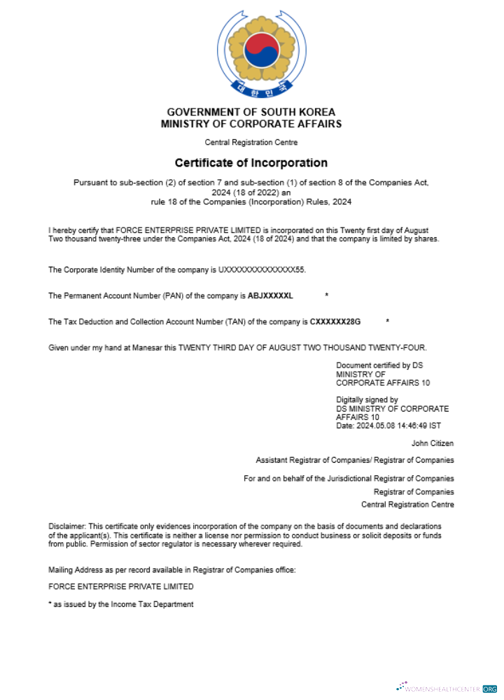 Download South Korea business registration certificate Word and PDF template Photoshop template